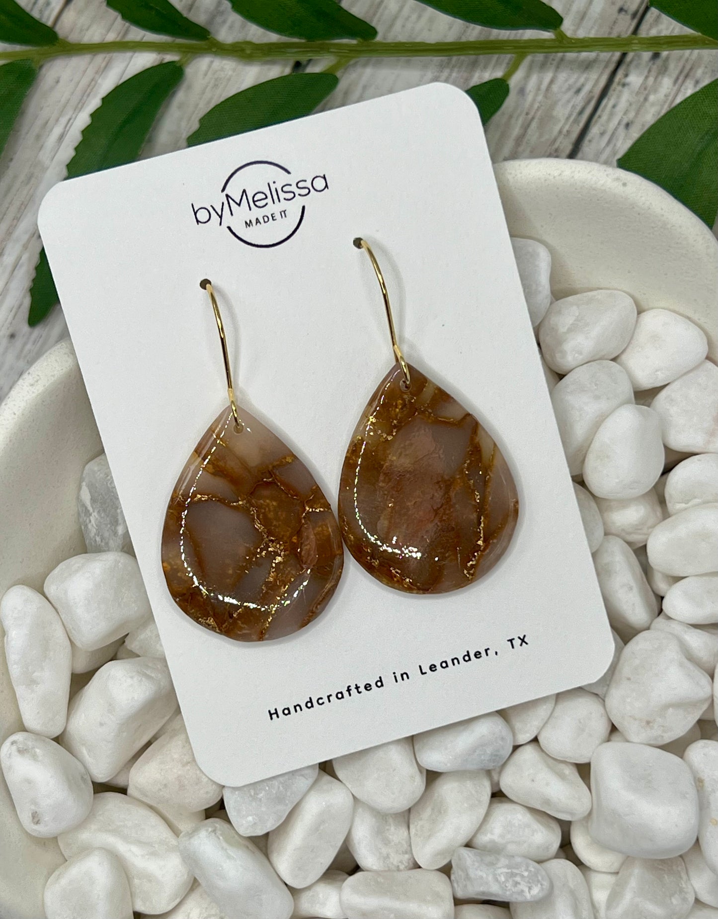 Mocha Mousse Small Wide Teardrop Drop Earrings in Gold