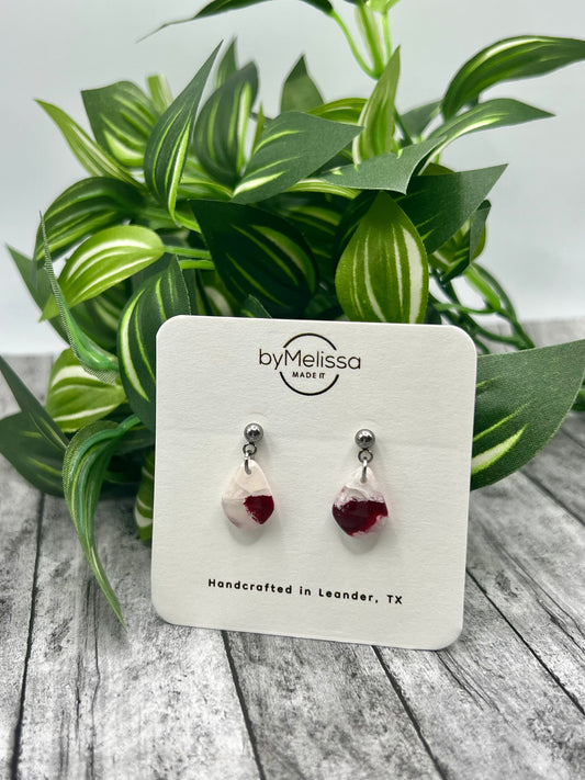 Maroon and White Mini Kite Silver Ball Stud Earrings