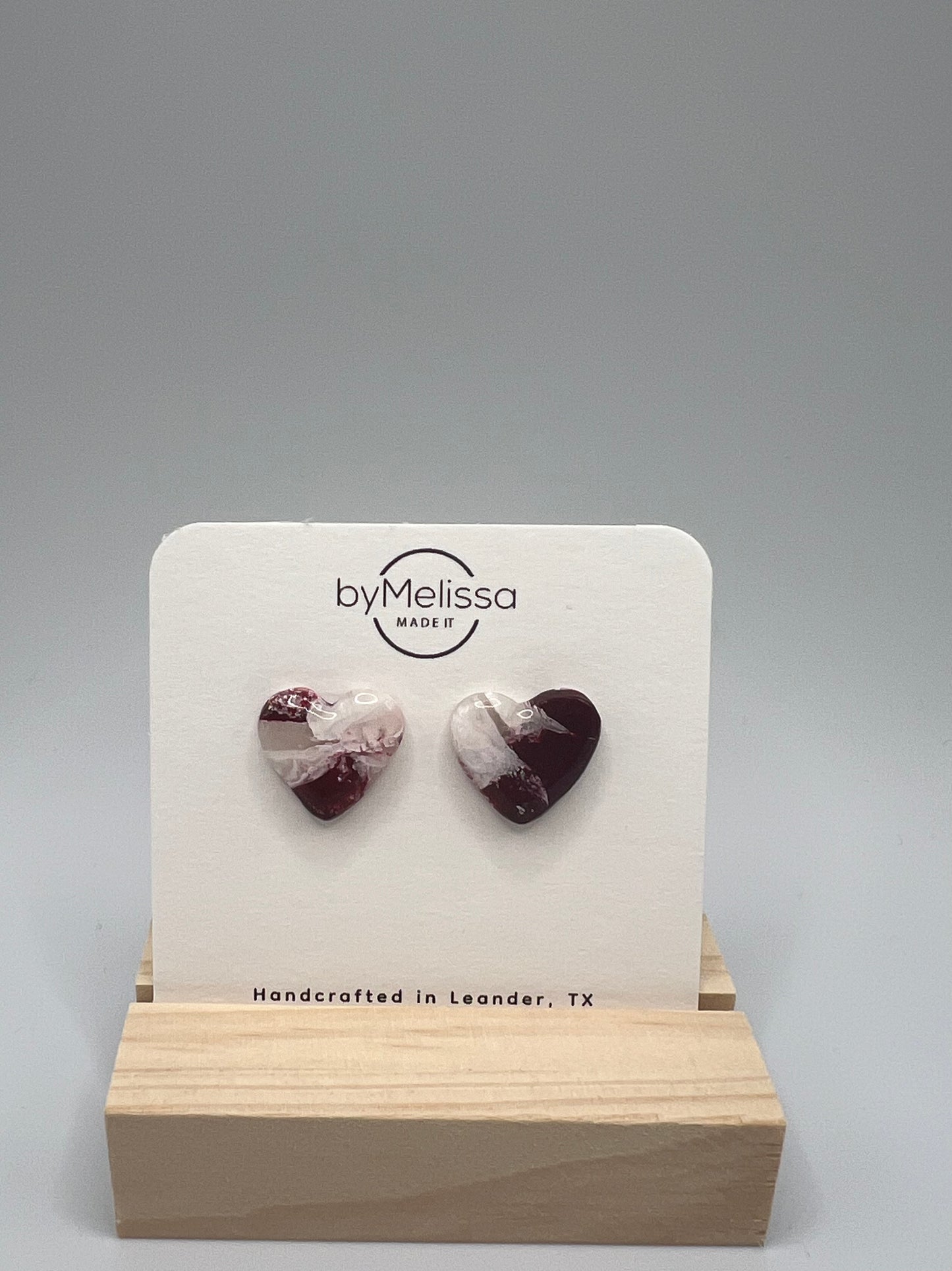 Maroon and White Heart Stud Earrings