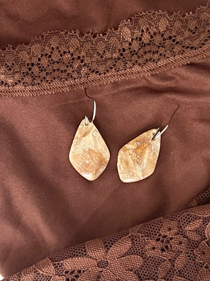 Mocha and Almond Small Kite Drop Earrings in Silver