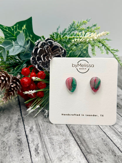 Red and Green Teardrop Stud Earrings