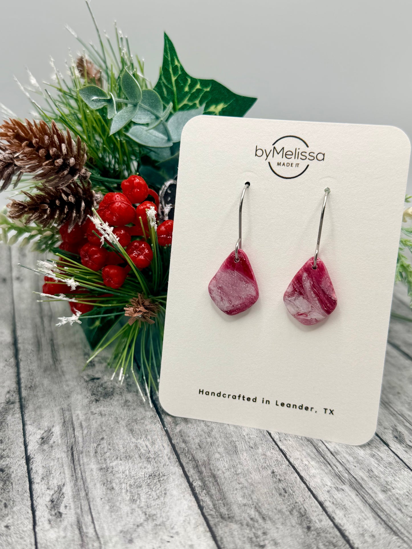 Red and White Petite Kite Drop Earrings in Silver