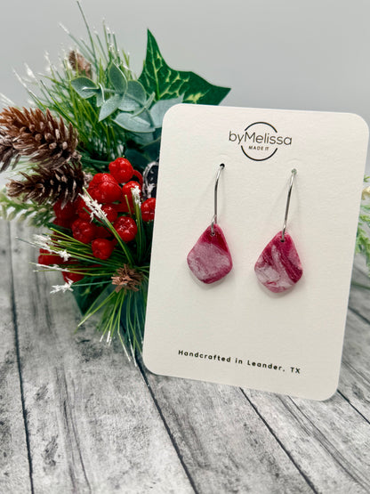 Red and White Petite Kite Drop Earrings in Silver