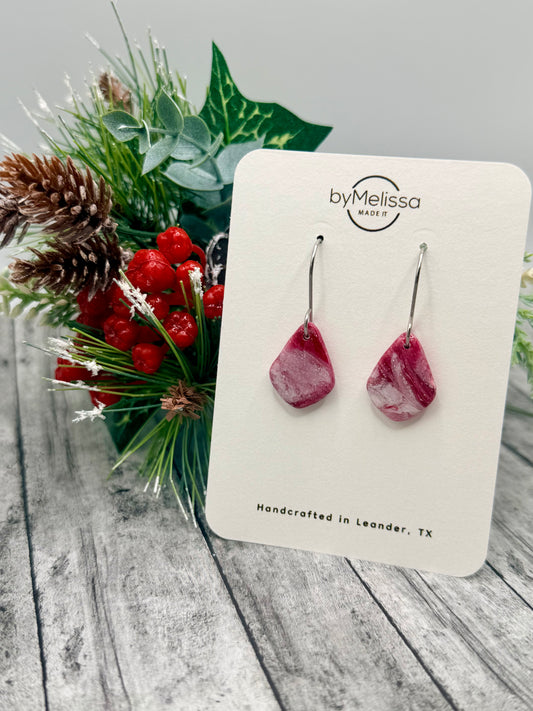 Red and White Petite Kite Drop Earrings in Silver