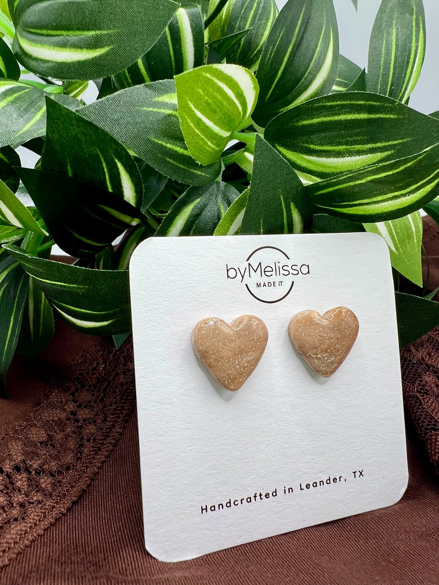 Mocha and Almond Heart Stud Earrings