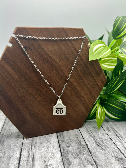 Engraved Cow Tag Pendant Necklace
