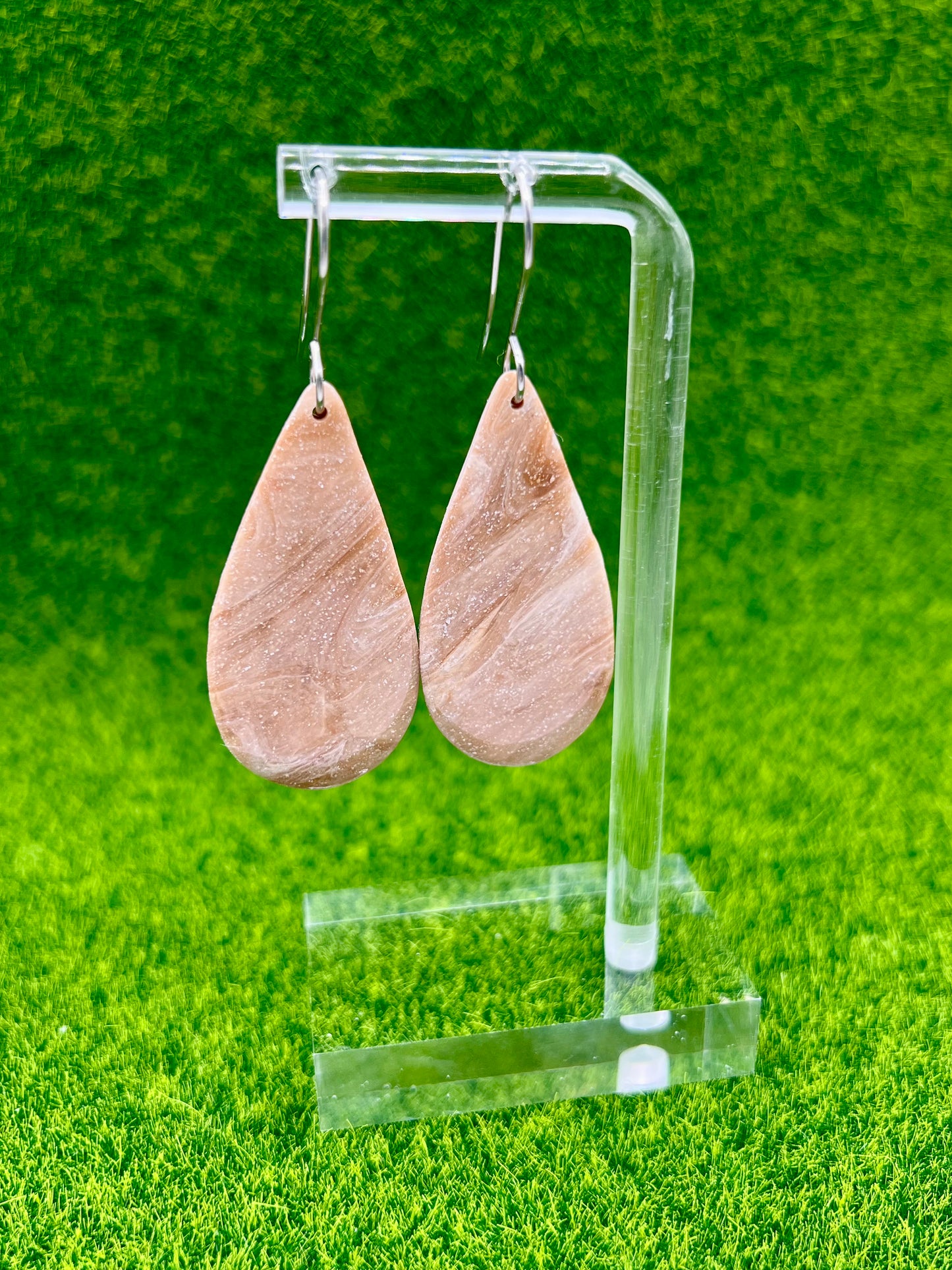 Mocha and Almond Small Teardrop Drop Earrings in Silver