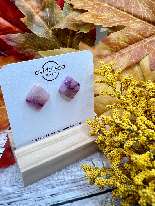 Plum and Pink Rounded Square Stud Earrings