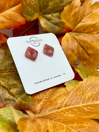 Maroon and Mustard Rounded Square Stud Earrings