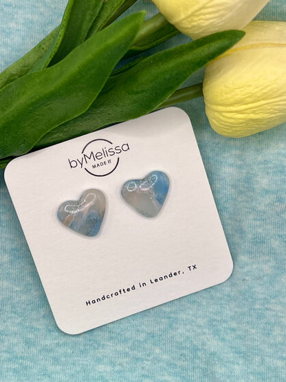 Blue and Light Pink Heart Stud Earrings