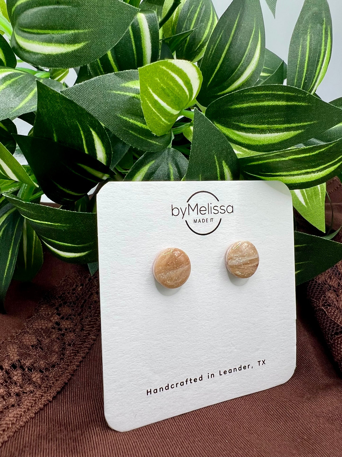 Mocha and Almond Small Circle Stud Earrings