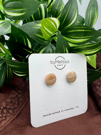Mocha and Almond Small Circle Stud Earrings