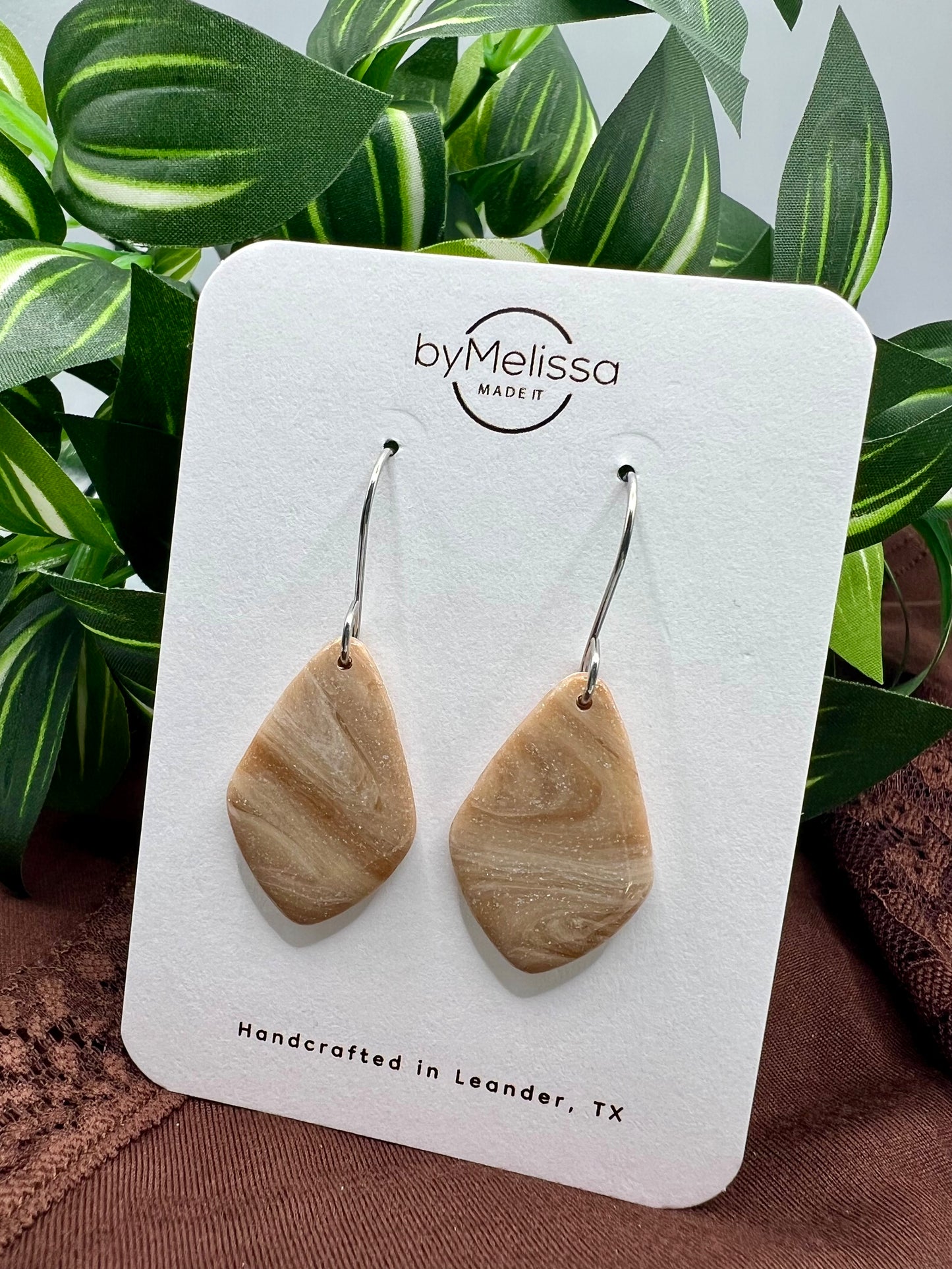 Mocha and Almond Small Kite Drop Earrings in Silver