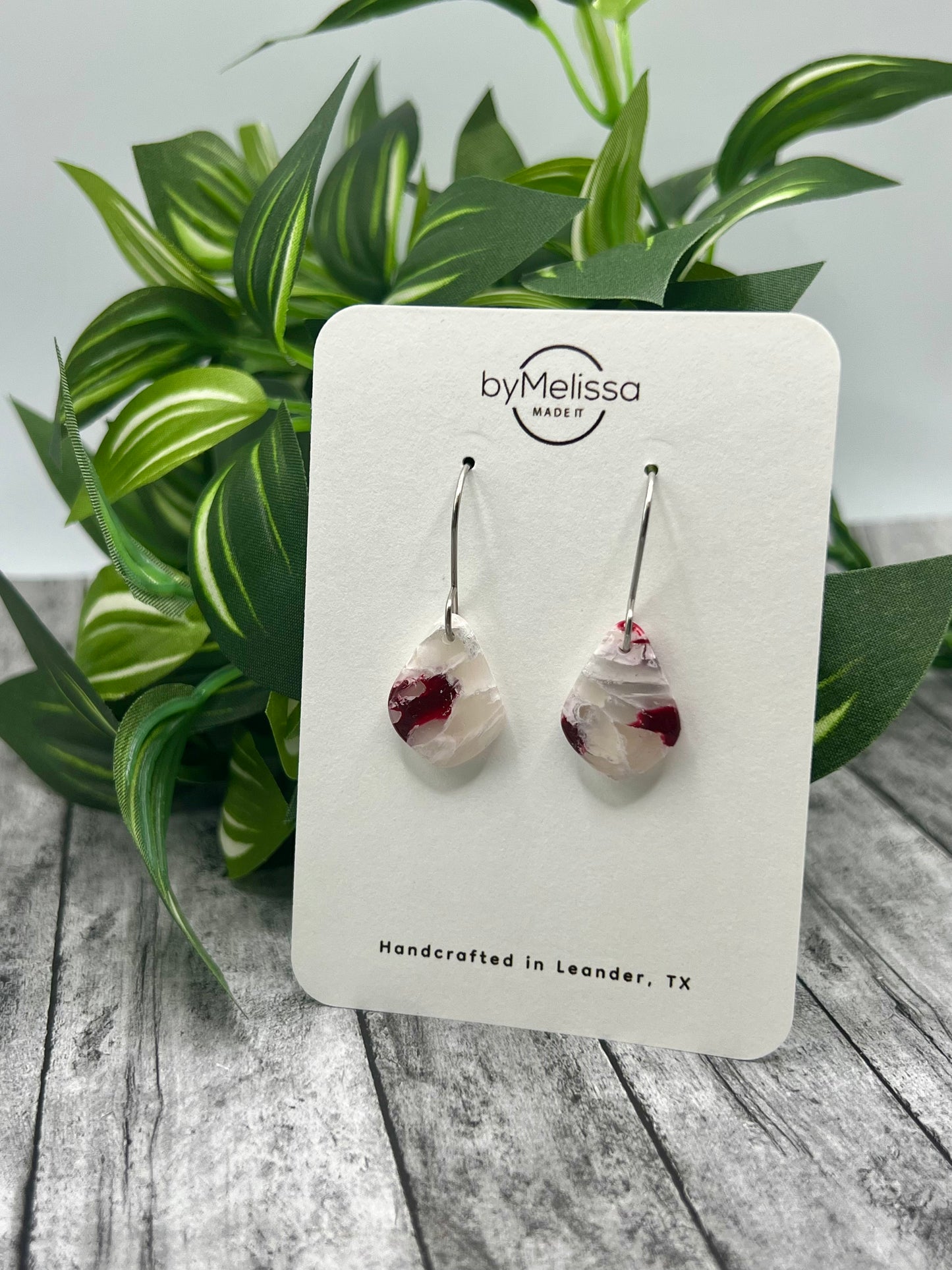 Maroon and White Petite Kite Drop Earrings in Silver