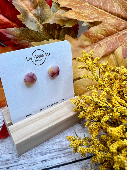 Maroon and Mustard Small Circle Stud Earrings