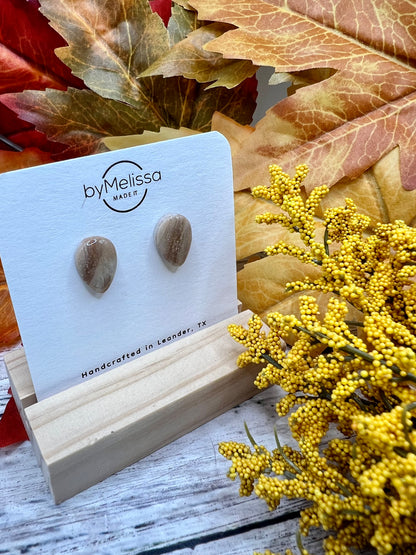 Mocha and Almond Teardrop Stud Earrings