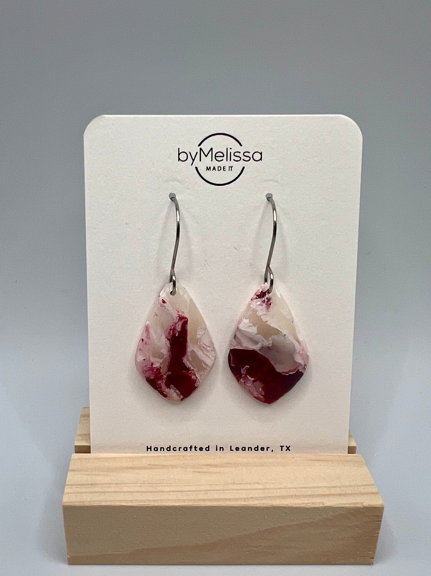 Maroon and White Small Kite Drop Earrings in Silver