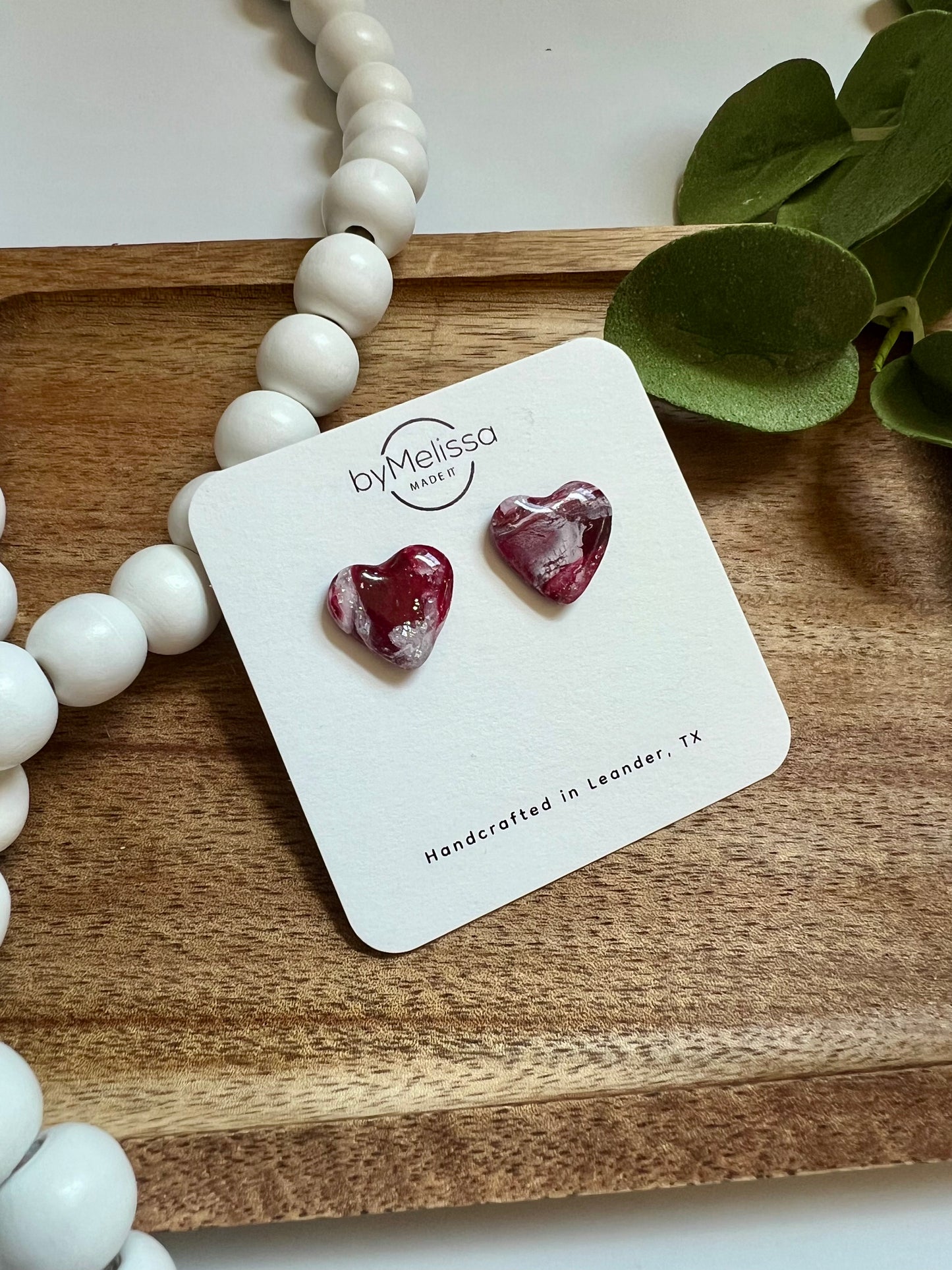 Red and White Heart Stud Earrings