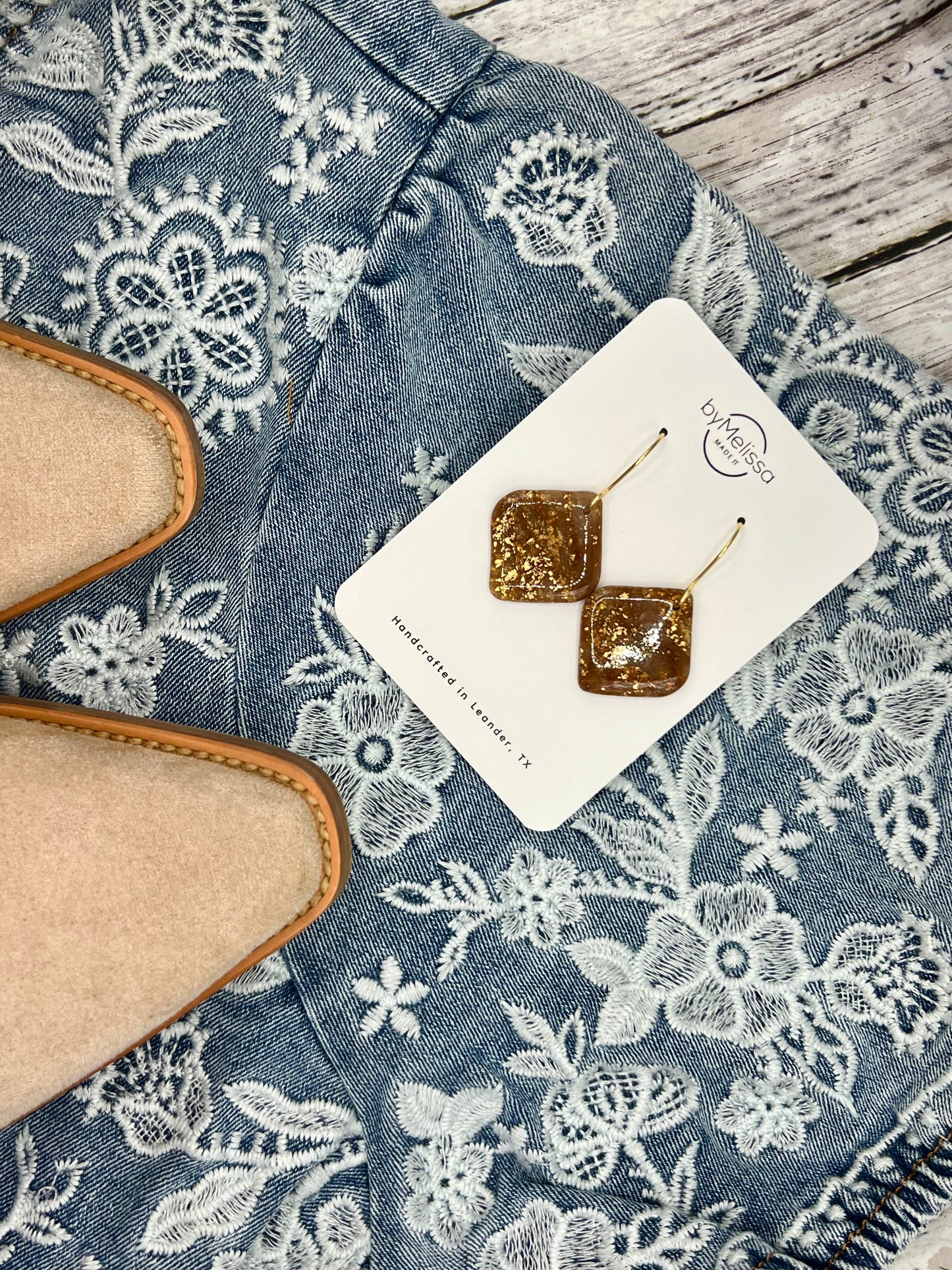 Mocha Mousse Rounded Square Drop Earrings in Gold