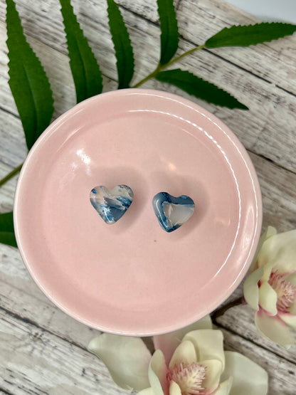 Navy and Light Pink Heart Stud Earrings