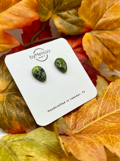 Citrus Green and Black Teardrop Stud Earrings