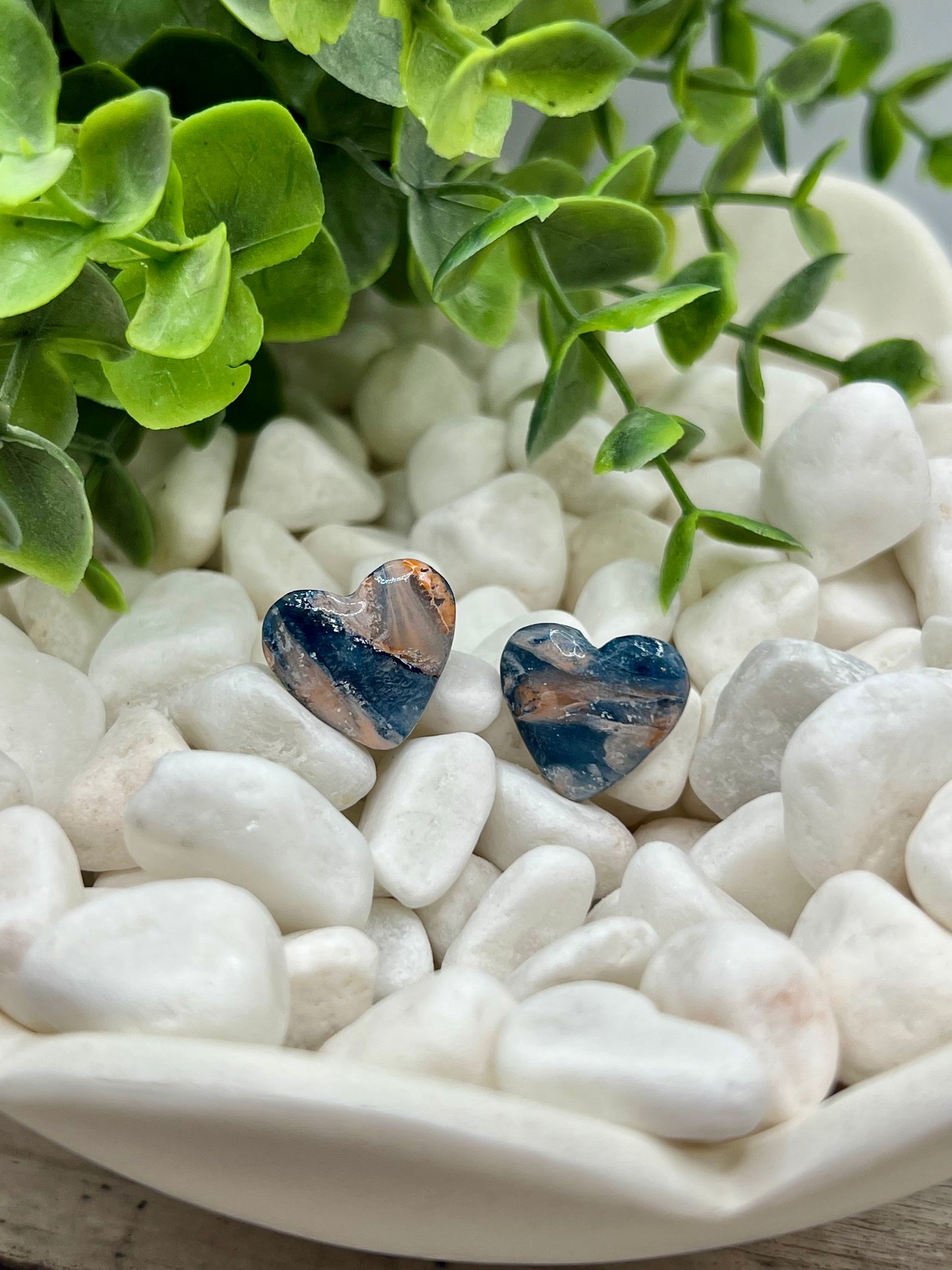 Navy and Peach Heart Stud Earrings