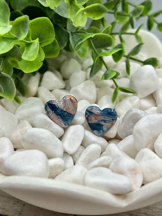 Navy and Peach Heart Stud Earrings