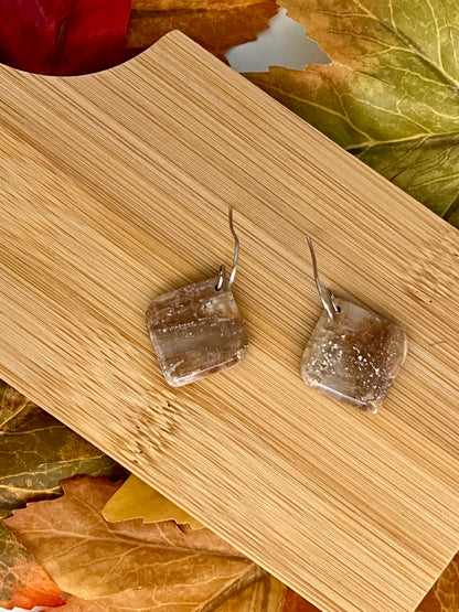 Mocha and Almond Rounded Square Drop Earrings in Silver