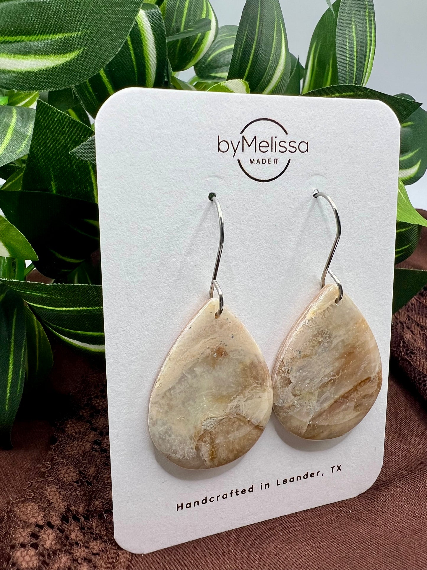Mocha and Almond Small Wide Teardrop Drop Earrings in Silver