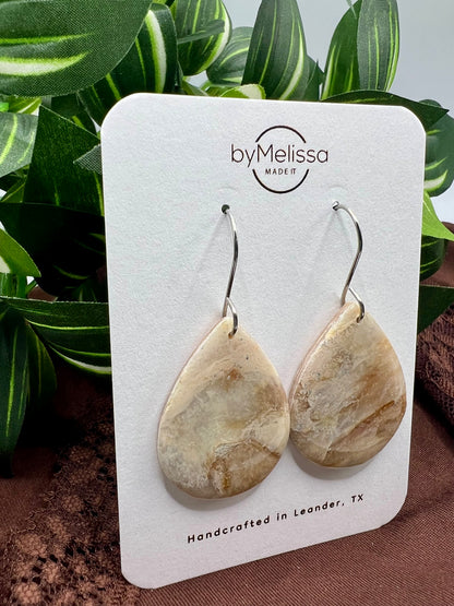Mocha and Almond Small Wide Teardrop Drop Earrings in Silver