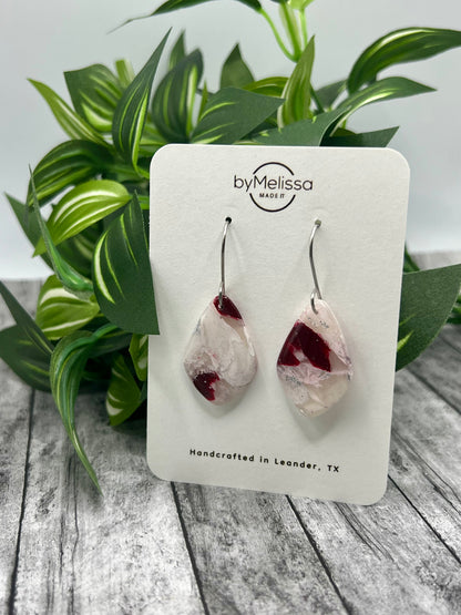 Maroon and White Small Kite Drop Earrings in Silver