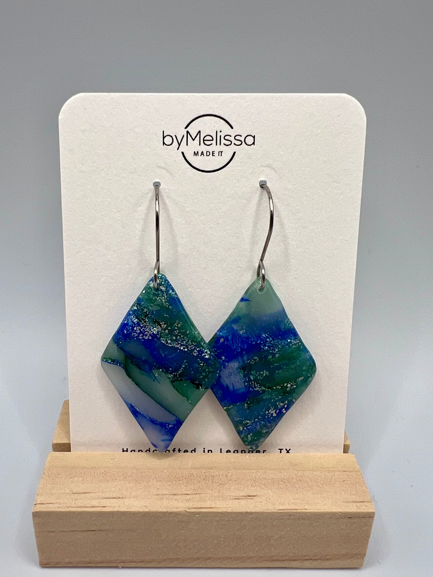 Forest Green and Blue Small Diamond Earrings in Silver