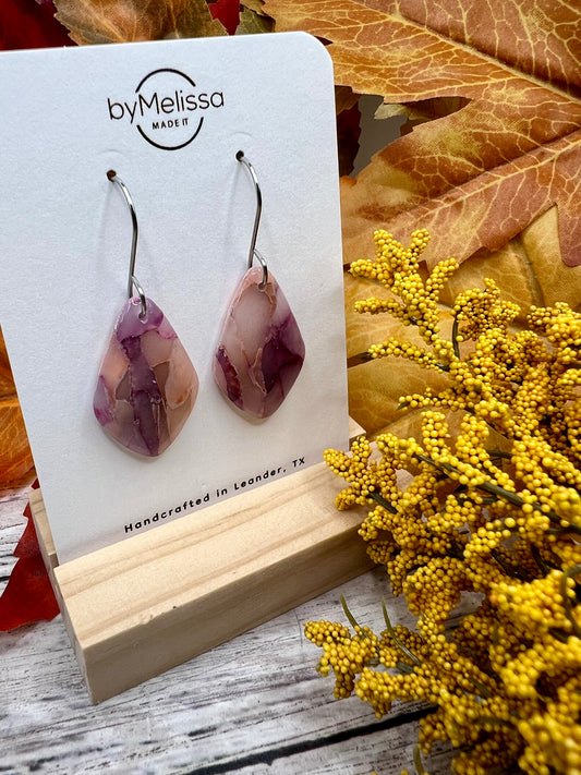 Plum and Pink Small Kite Drop Earrings in Silver