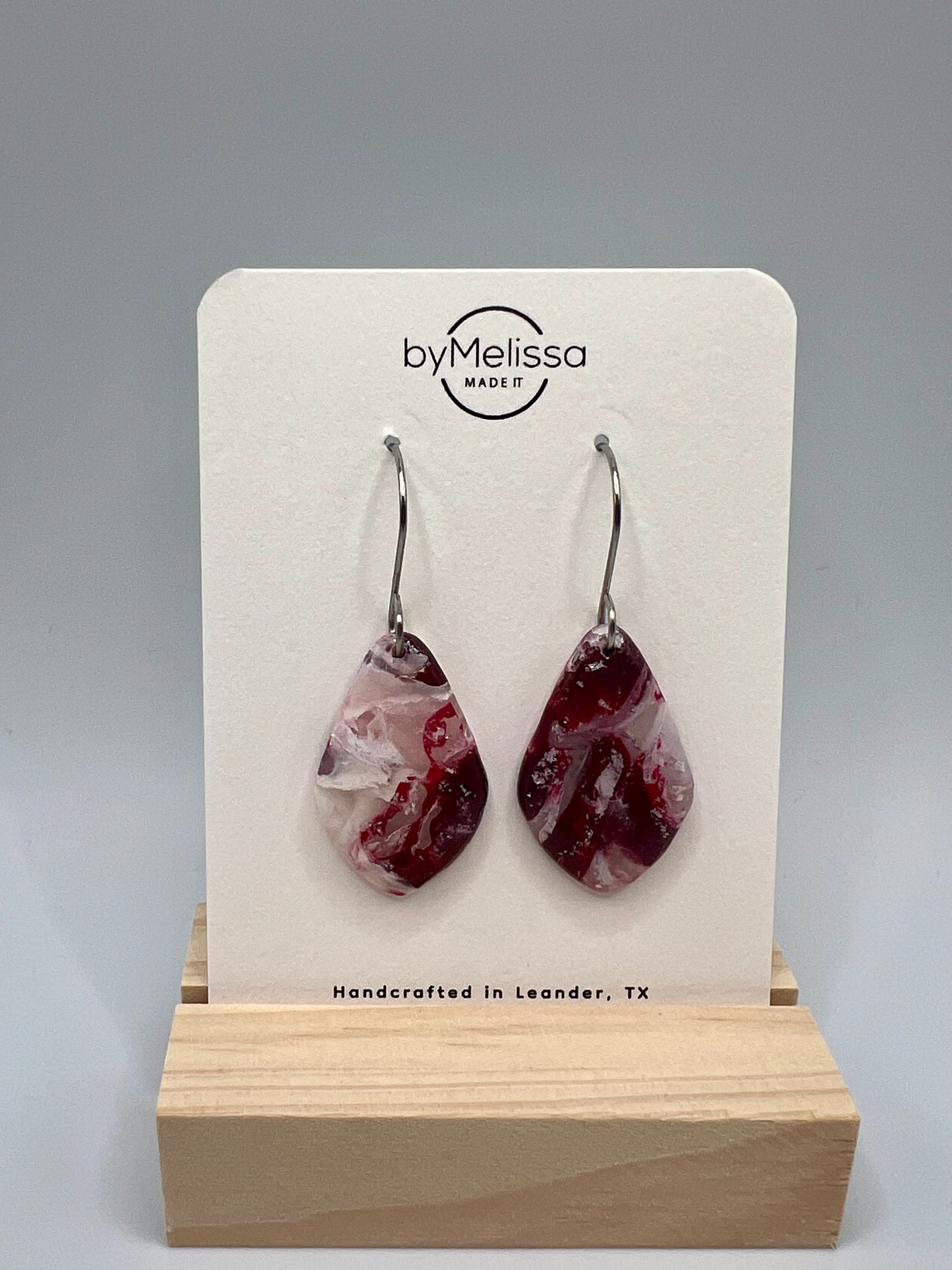 Maroon and White Small Kite Drop Earrings in Silver