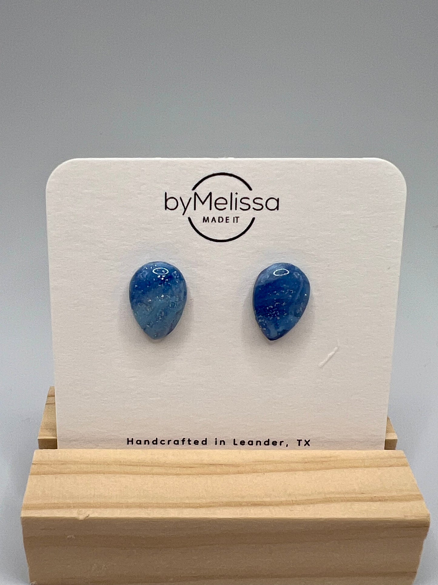 Navy and Columbia Blue Teardrop Stud Earrings