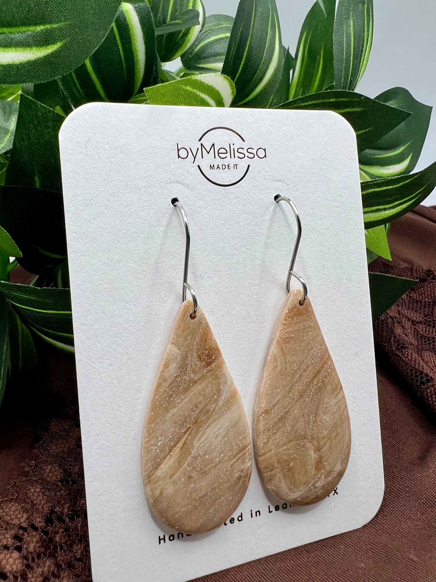 Mocha and Almond Small Teardrop Drop Earrings in Silver