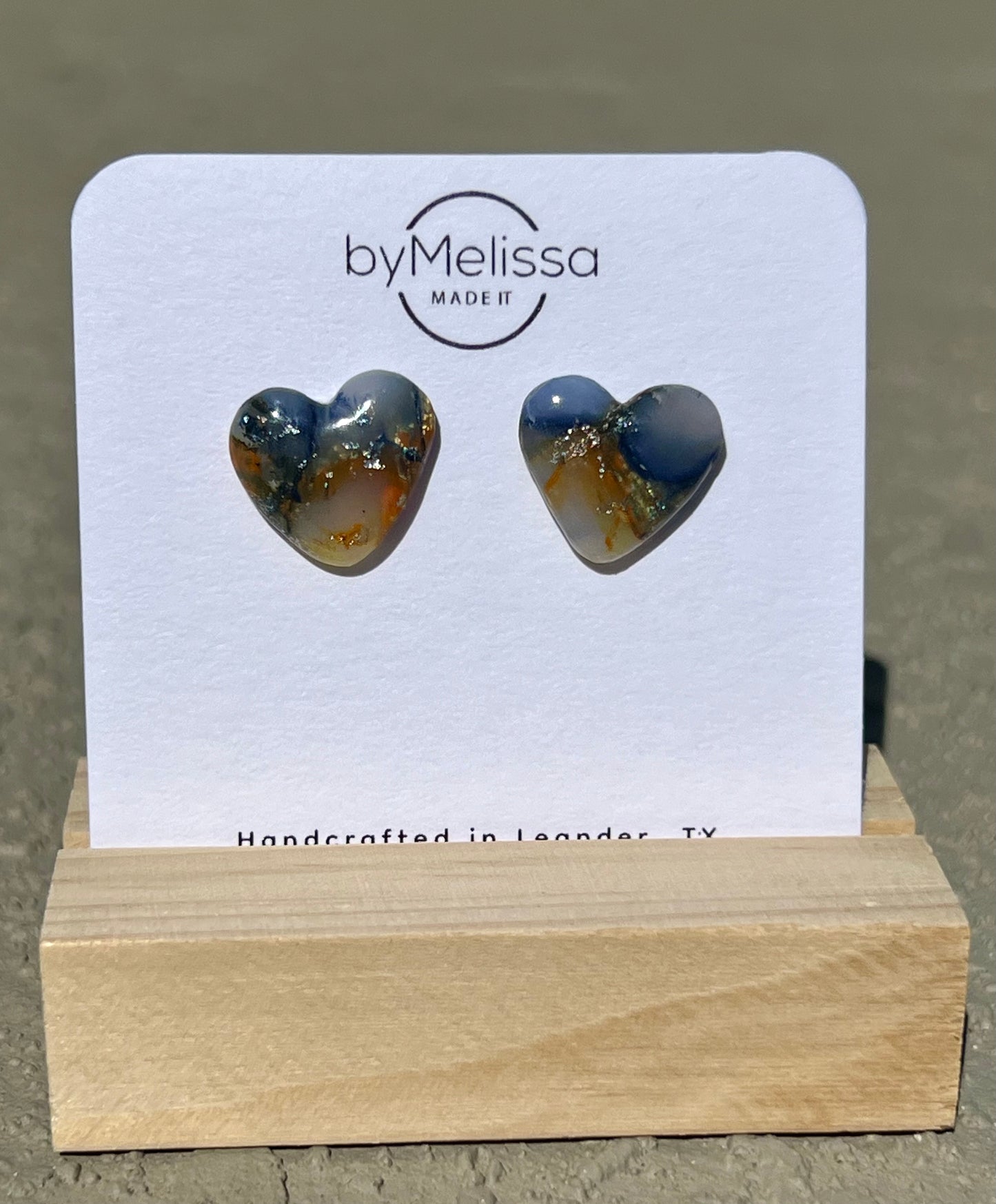 Navy and Orange Heart Stud Earrings