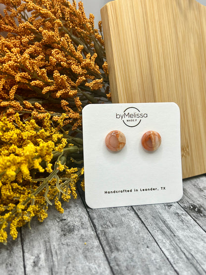 Orange and White Small Embedded Circle Stud Earrings