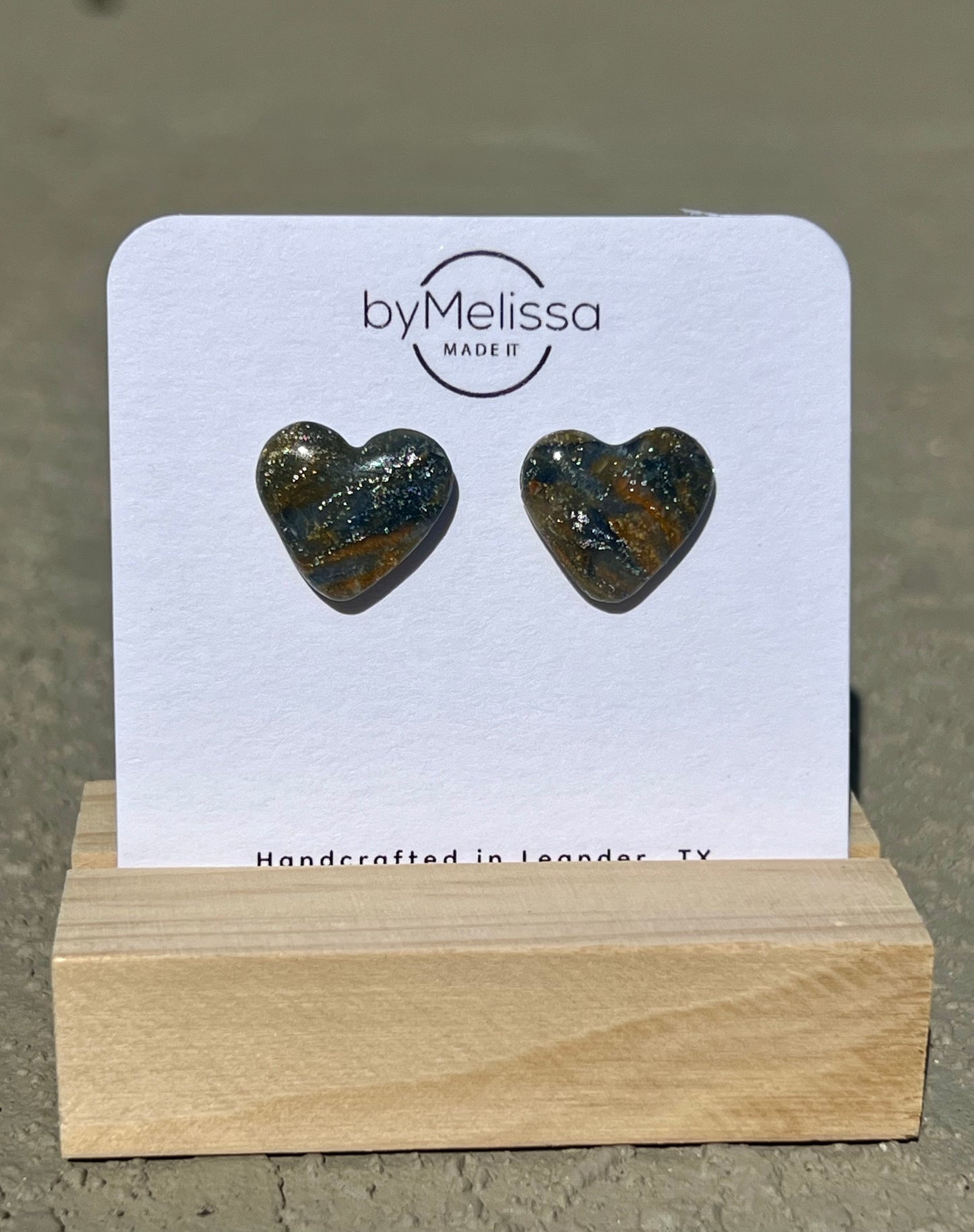 Navy and Orange Heart Stud Earrings