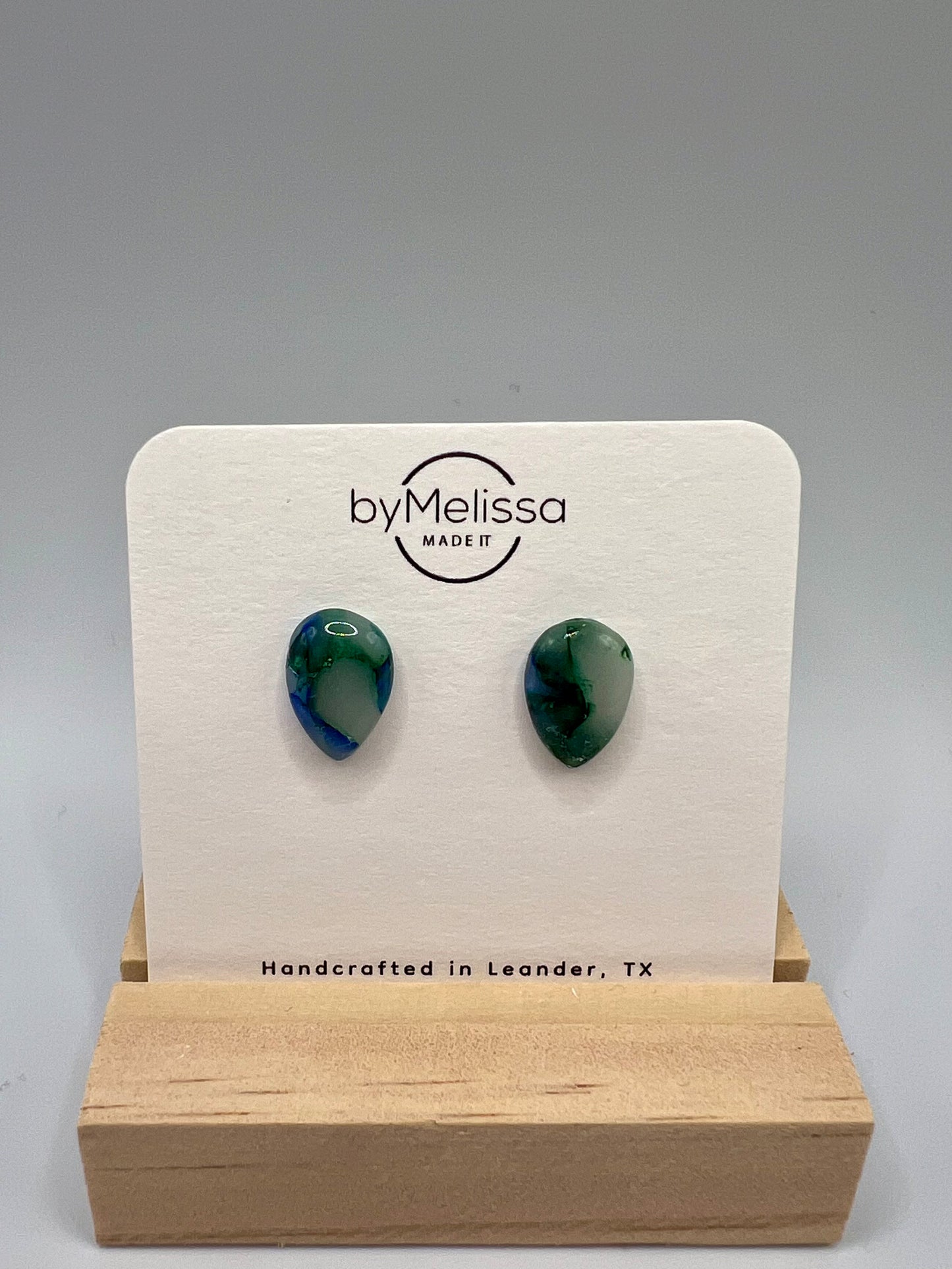 Forest Green and Blue Teardrop Stud Earrings