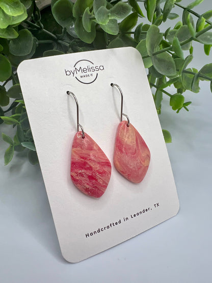 Red and Orange Small Kite Drop Earrings in Silver