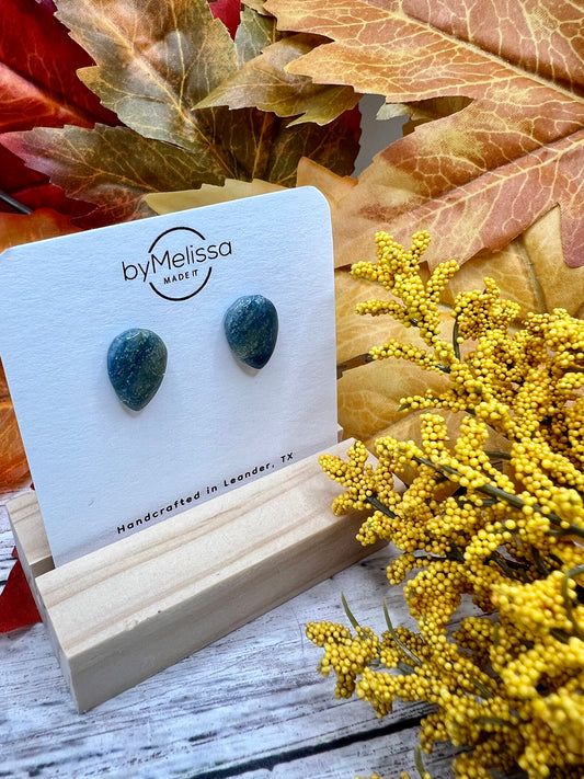 Navy and Mustard Teardrop Stud Earrings