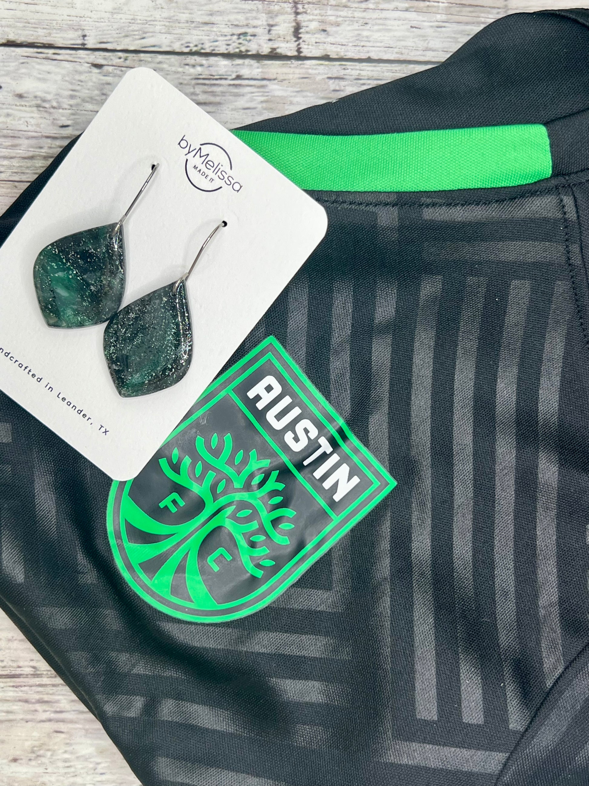 Cedar Park High School earrings, green and black CPHS spirit jewelry, Timberwolves game day accessory