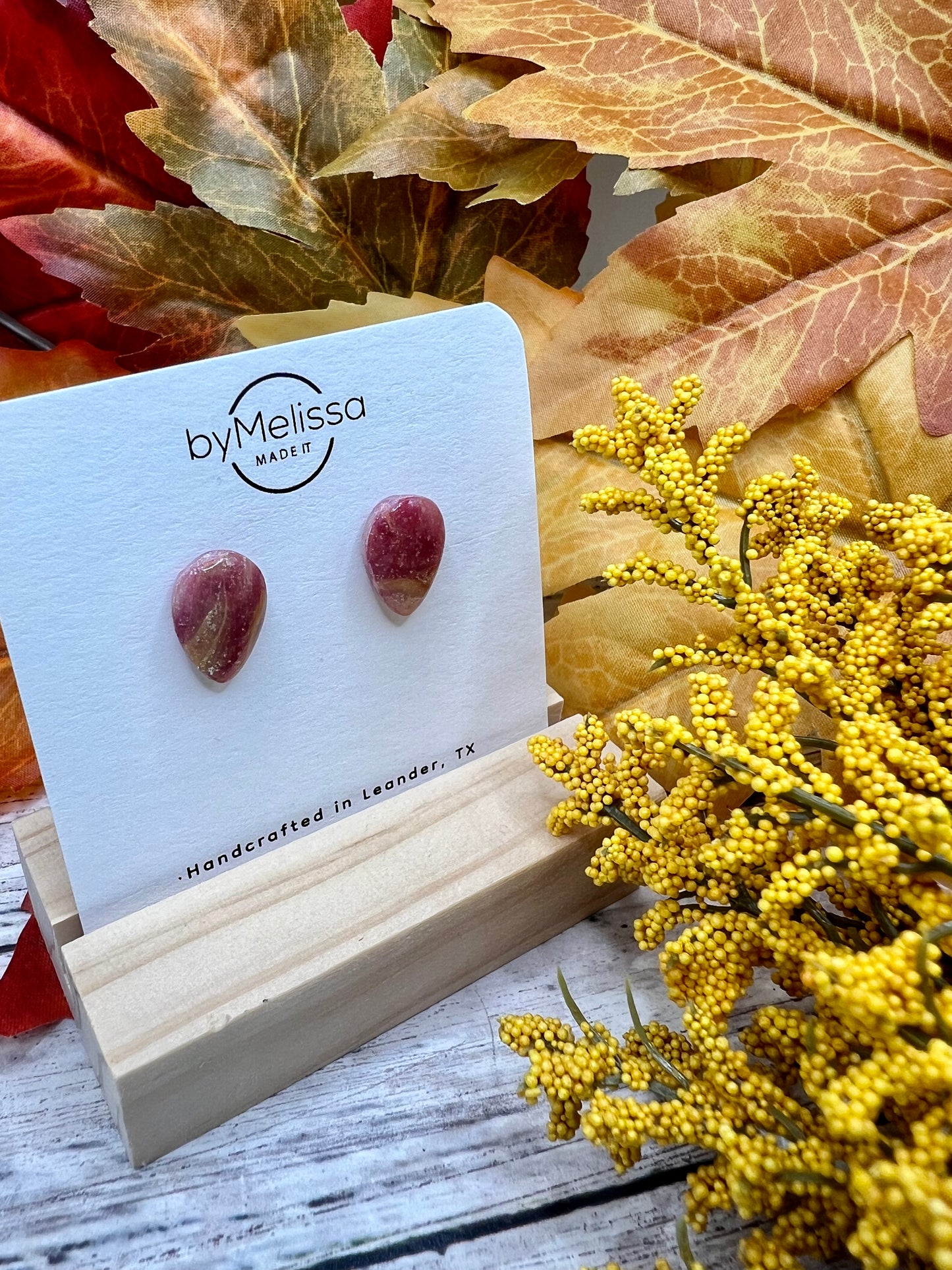 Maroon and Mustard Teardrop Stud Earrings