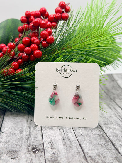 Red and Green Mini Kite Silver Ball Stud Earrings