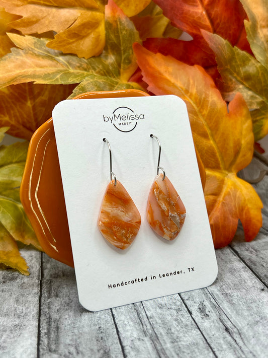 Orange and White Small Kite Drop Earrings in Silver