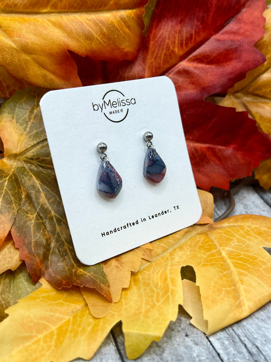 Navy and Maroon Mini Kite Silver Ball Stud Earrings