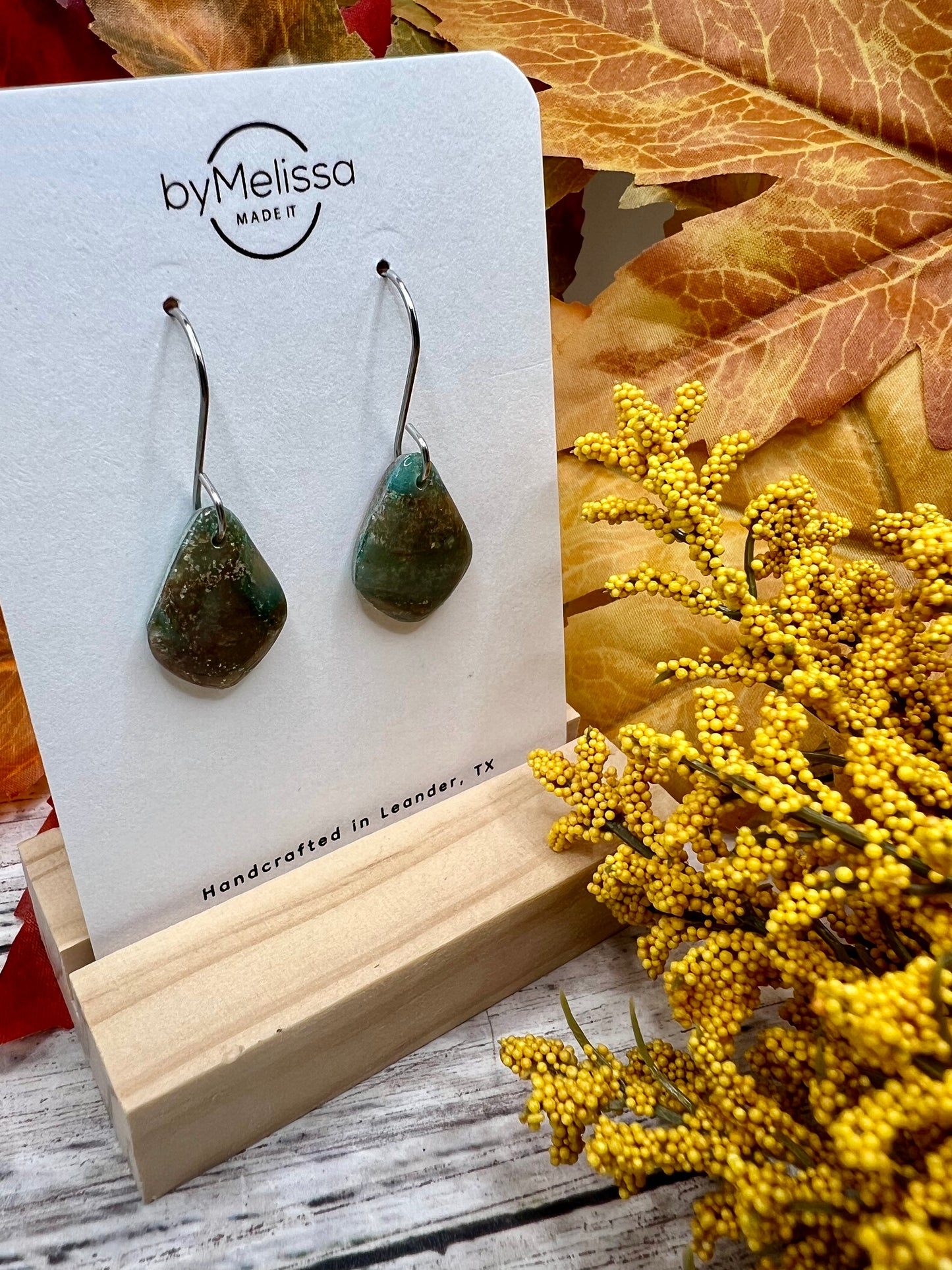 Mocha and Teal Petite Kite Drop Earrings in Silver