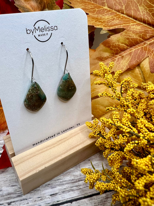 Mocha and Teal Petite Kite Drop Earrings in Silver