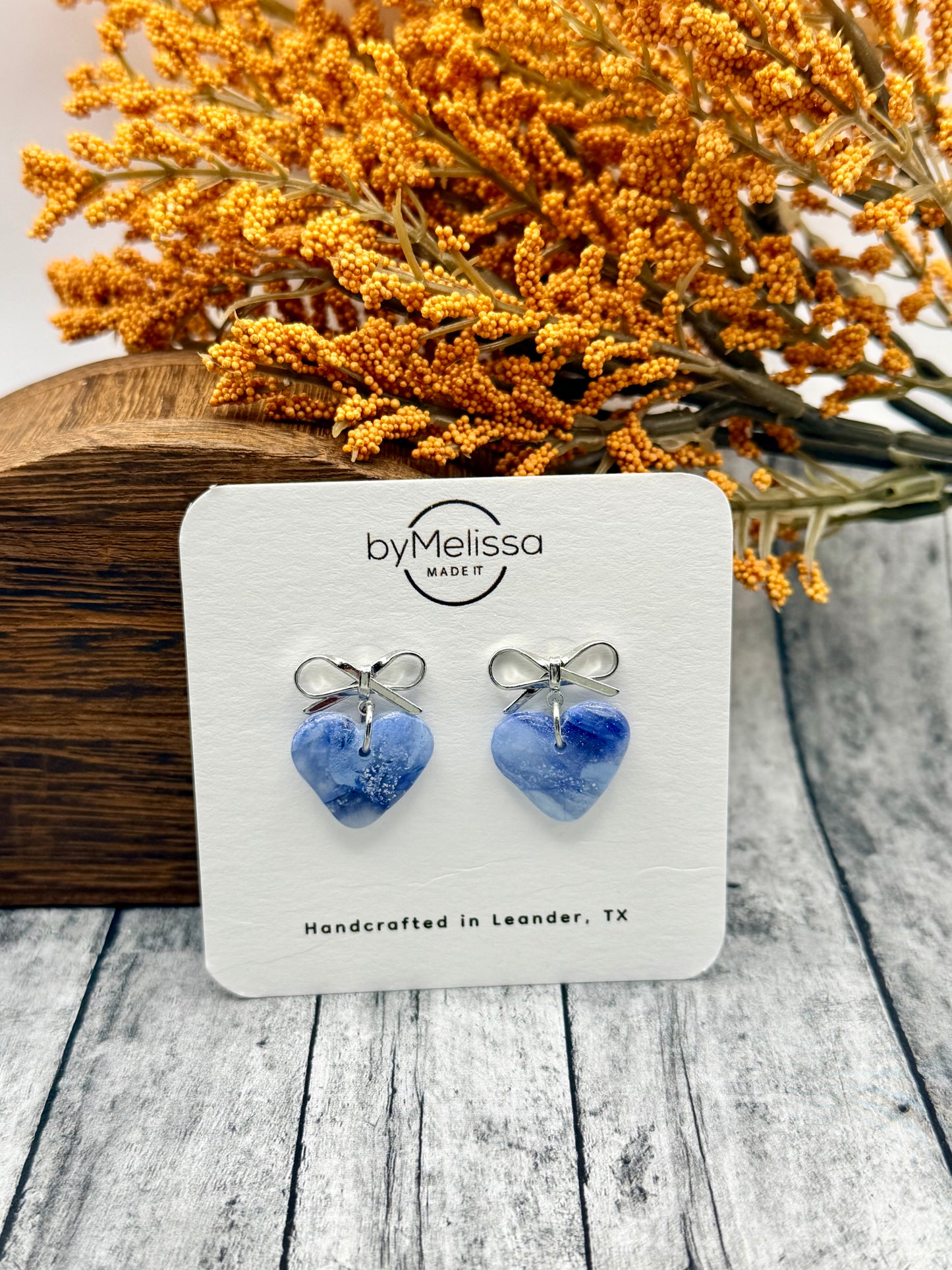 Navy and Columbia Blue Bowknot Heart Earrings in Silver